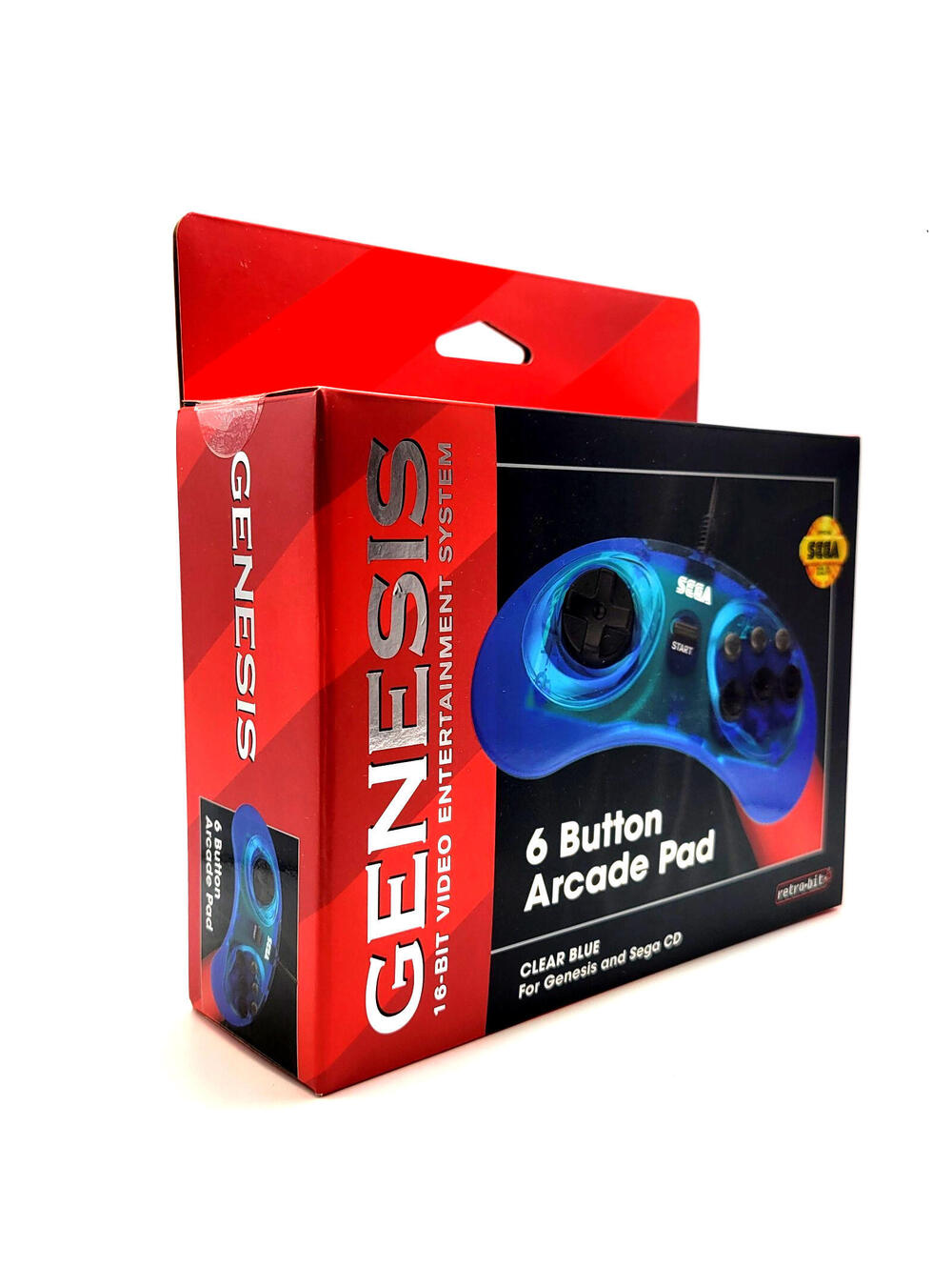 Retro-Bit Official Sega Genesis Controller 6-Button Arcade Pad - Clear Blue